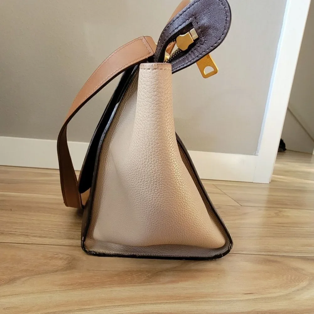 Celene Tricolor Medium Trapeze Luggage Satchel in Cognac Brown Tan